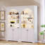 Bibliothèque haute à 4 niveaux avec éclairage DEL, portes et étagères ouvertes réglables, meuble de rangement blanc moderne pour salon et bureau à domicile-1408736237-1408736239