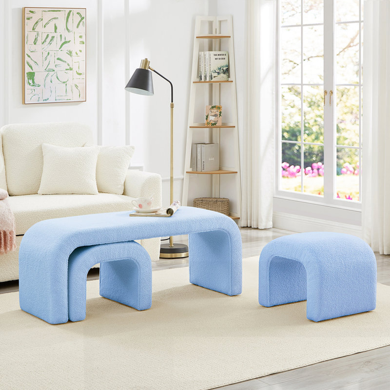 Ensemble de 3 bancs en U modernes, Bleu clair