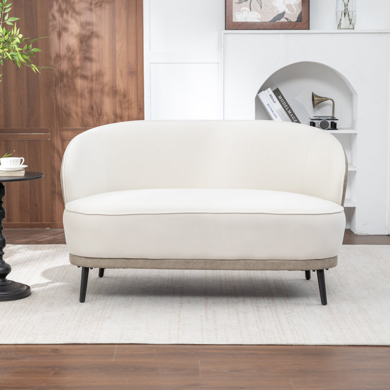 Causeuse en velours avec pieds noirs Stith, White/Dark Apricot