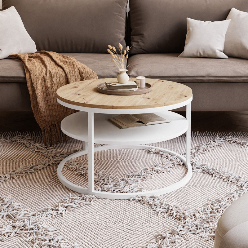Guarascio Coffee Table with Storage, White,  42" H x 60" L x 60" W, Artisan oak