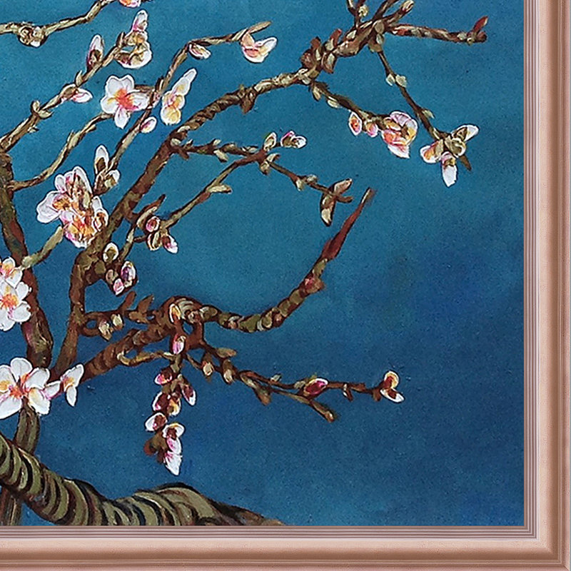 Branches d’un amande en fleur à la main vincent van gogh, peinture encadrée, H 27 po x l 39 po x P 2 po, Or rose