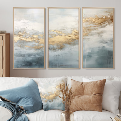 Beige Blue Gold Ocean Storm V - Abstract Shapes Canvas Wall Art Set