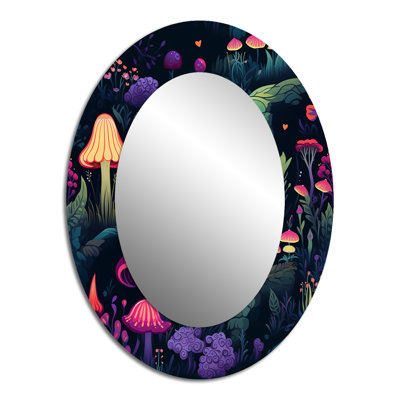 Magical Mushrooms Enchanted Forest I - Pink Country Oval Wall Mirror