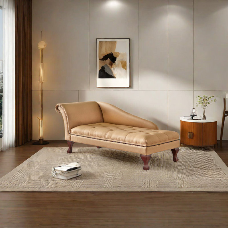 Chaise longue inclinable en velours, Brun, Accoudoir à gauche (vu de face), Kaki