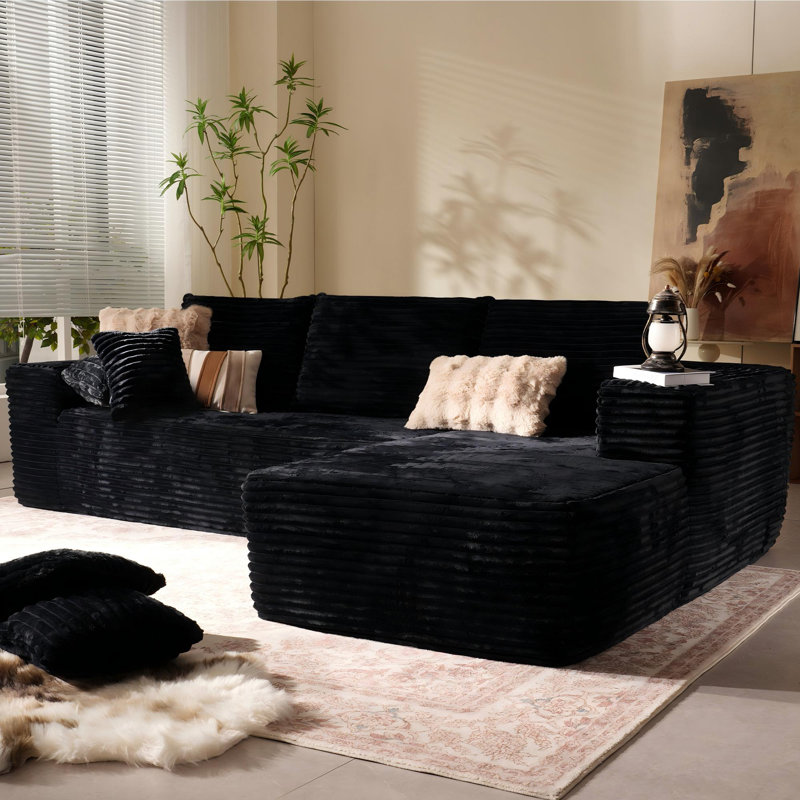 Canapé modulaire en velours côtelé 2 pièces Fontanez Compression Packed - Aucun assemblage requis, Noir, noir, noir, noir