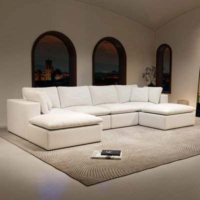 Siège modulaire 137,8 * 68,9 po, canapé rembourré et compressé pour salon, chambre à coucher, appartement, sans assemblage requis, combinaison libre de 5 pièces, tissu en velours côtelé moelleux