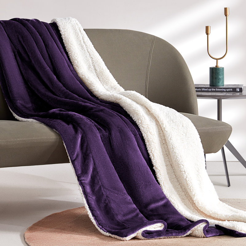 Reversible Sherpa Fleece Throw, Throw, Purple