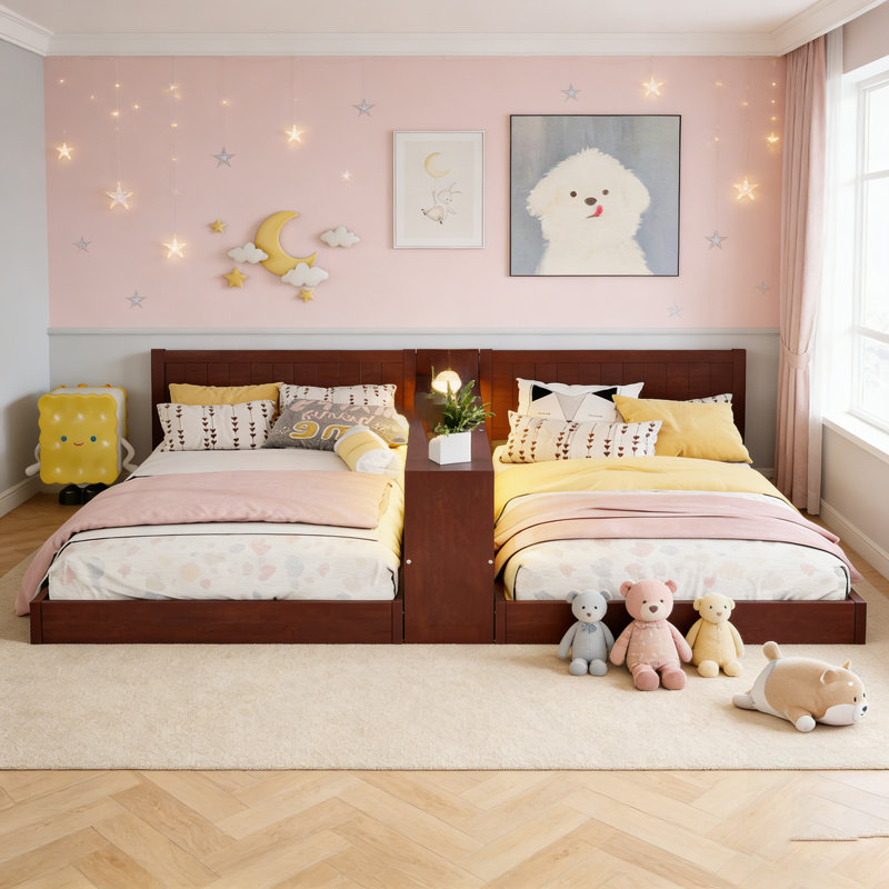 Structure de lit double avec rangement et charge, conception convertible pour les enfants, Espresso
