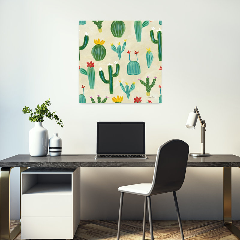 Art contemporain contemporain «Hommage à Frida» avec art de cactus bleus, H 18 po x l 18 po