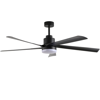 65 Inch Black Ceiling Fan with Light, 5-Blade Dimmable LED Ceiling Fan with Remote Control, Modern Quiet Design for Living Room and Bedroom (Silent/6-Speed/Reversible/DC Motor)