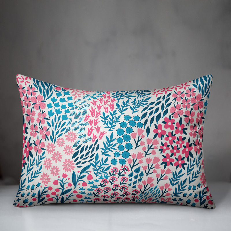  Coussin lombaire floral intérieur / extérieur, Pas de bourre, Rose / Vert de mer