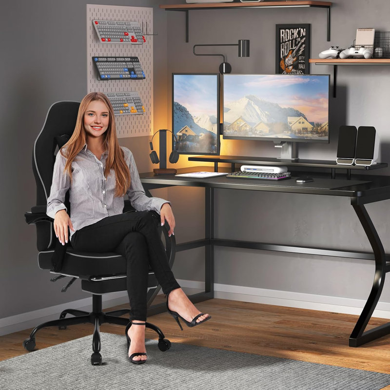 Metro Lane Adjustable Reclining Swiveling PC & Racing Game Chair, Black, 125.5cm H x 67cm W x 67cm D