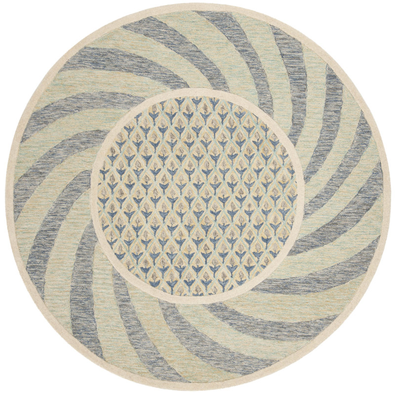 Harbuck Hand Tufted Wool/Cotton Geometric Rug in null, Round 4'