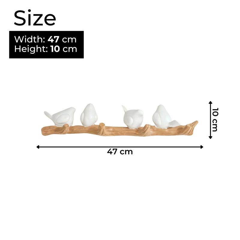 Ruffus Rustic Polyresin Bird & Branch Coat Rack, 4-Hook Design