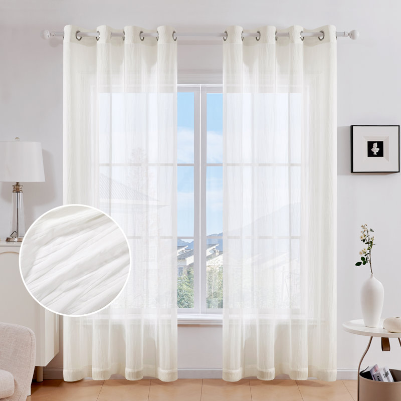 Janashia Sheer Curtain Panel Pair, Cream, 52 W x 108'' H