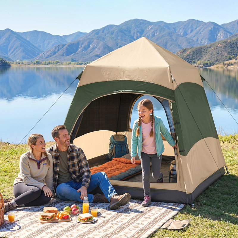 4 Person Tent, Green/Khaki
