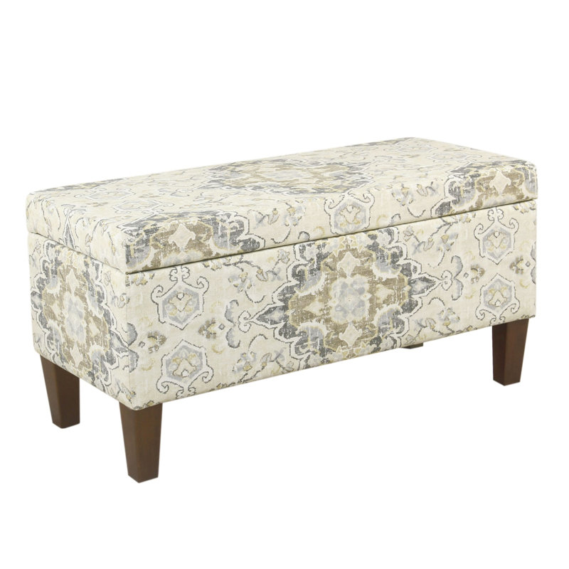 Auerbach Polyester Upholstered Storage Bench, Brown and White