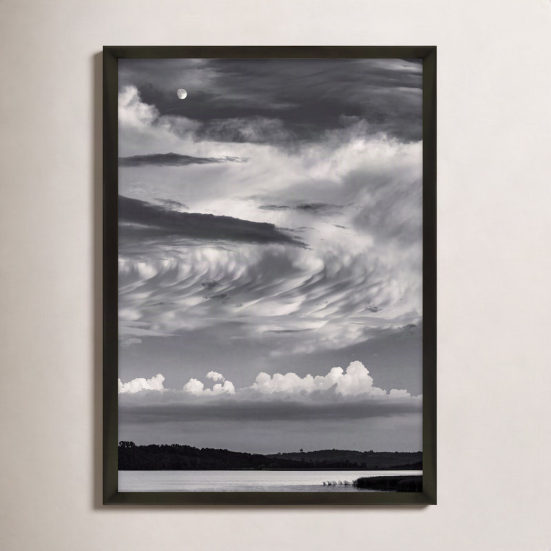 Island Lake Moon By Peter Dušek - Framed Wall Art, 38" H x 26.5" W x 1.25" D, Black Framed