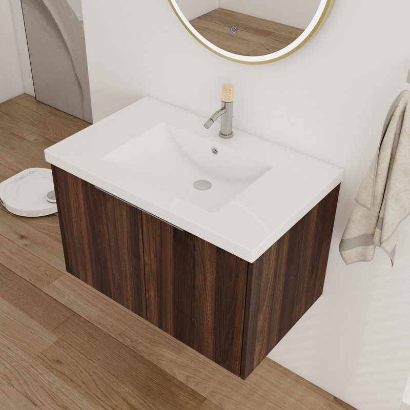 Ensemble de meuble-lavabo simple 29,84 Tonjes avec plateau, Brun