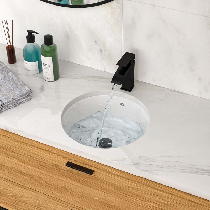 Lavabo de salle de bain rond en céramique avec trop-plein 15,75 "X 15,75"