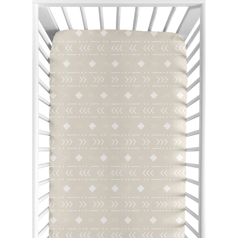 Taupe and White Boho Aztec Microfiber Crib Sheet