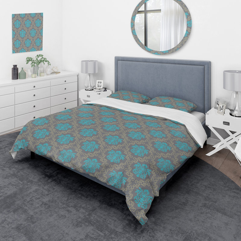 Turquoise damassé - ensemble de housse de couette bohémien - microfibre de polyester