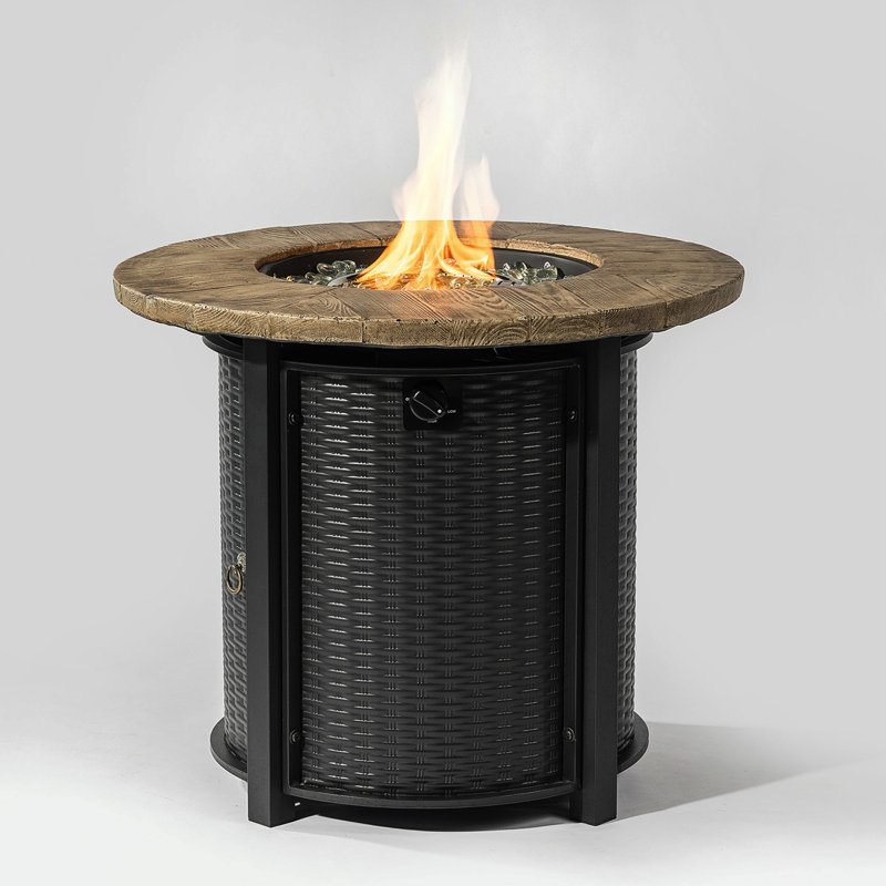 Round Fire Pit Table with Lava Rocks, Brown