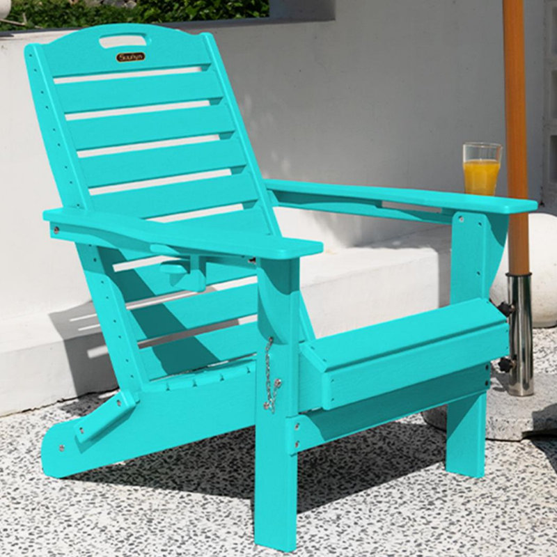 Outdoor Adirondack Chair Weather-Resistant HDPE Foldable Fire Pit Chairs With Cup Holder, Lake Blue