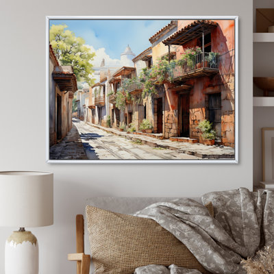 «Green Beige Mexico Colonial Charm», aquarelle encadrée sur toile