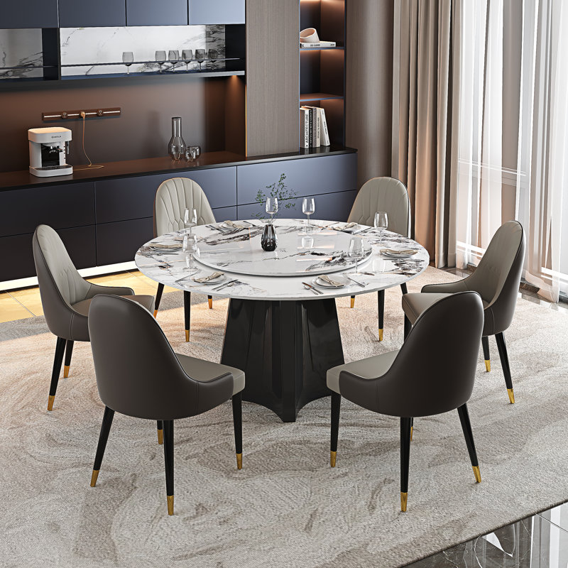 Ensemble de table de salle à manger 51 po, table de cuisine moderne avec chaises de salle à manger pour 6 personnes et pieds en acier piédestal