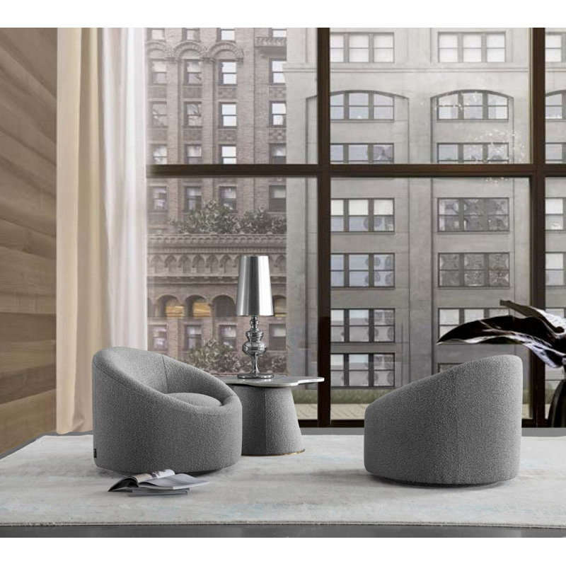 Upholstered Swivel Barrel Chair, Gray Boucle
