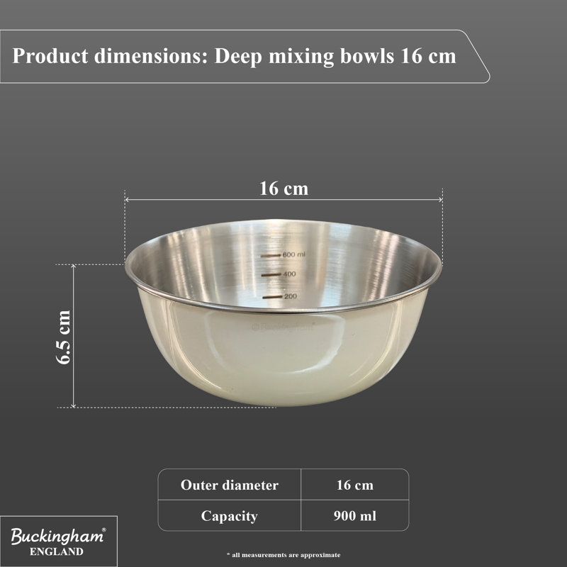 Buckingham Stainless Steel Deep Mixing Bowl 16 Cm , Cream