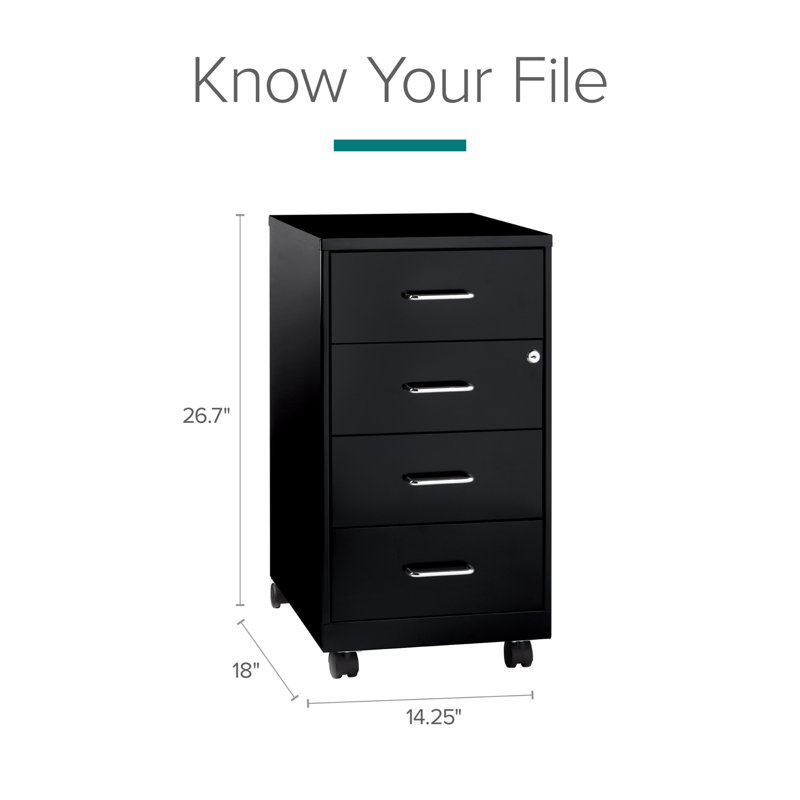 Bottorff 14.25'' Wide 4 -Drawer Mobile Steel File Cabinet, Black
