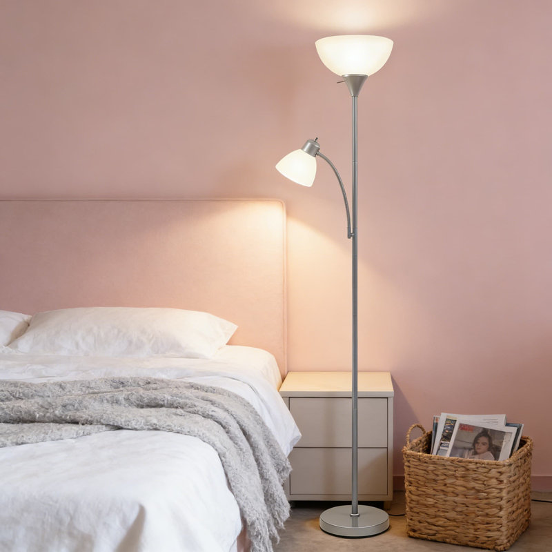 Modern Adjustable Floor Lamp With Side Reading Light - 72-Inch Tall Standing Lamp For Living Room, Office, Or Bedroom - 150-Watt Capacity