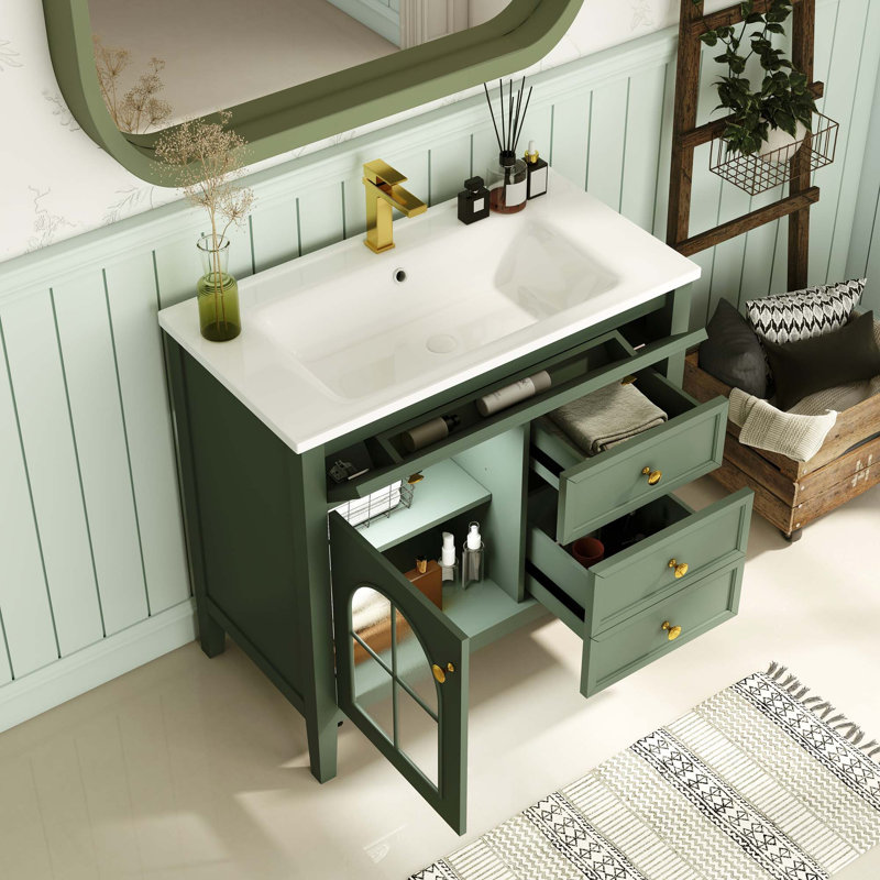 Meuble-lavabo de salle de bain Mid-Century Farmhouse, Vert