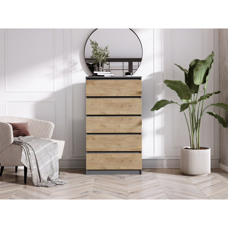 Demi 70 cm W Chest of 5 Drawers, Anthracite/Oak Lancelot