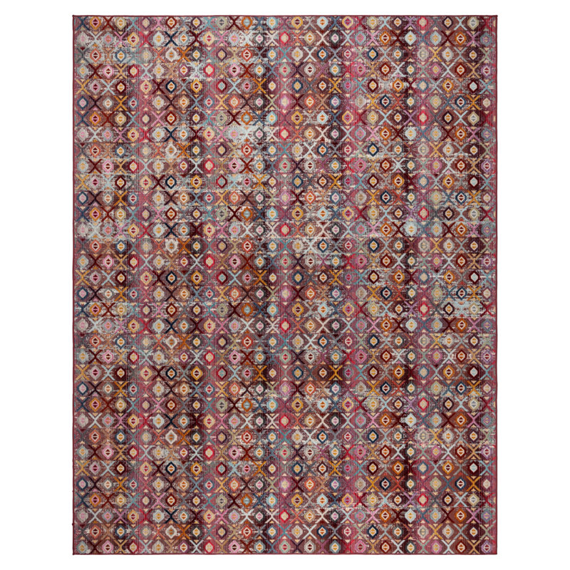 Marsetta Zari Red Multicolor Bohemian Moroccan Polypropylene Machine Woven Indoor Outdoor All Weather Area Rug