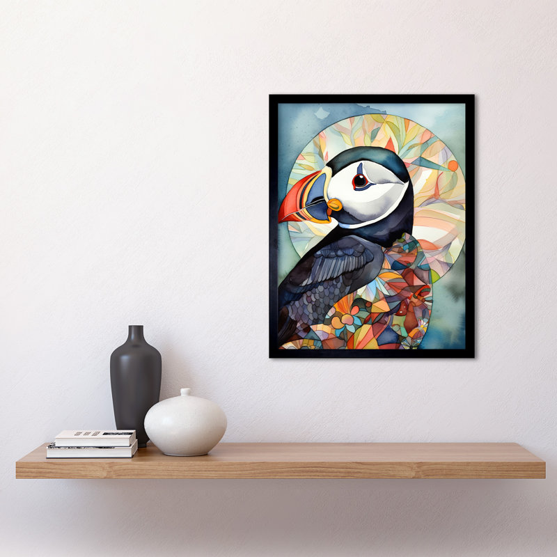 Puffin Bird Portrait Folk Art Art Print Framed Poster Wall Decor 12x16 inch