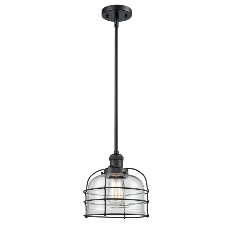 Luminaire suspendu en forme de cloche à 1 lumière Hansford, Ampoule non incluse, Transparent, Noir mat