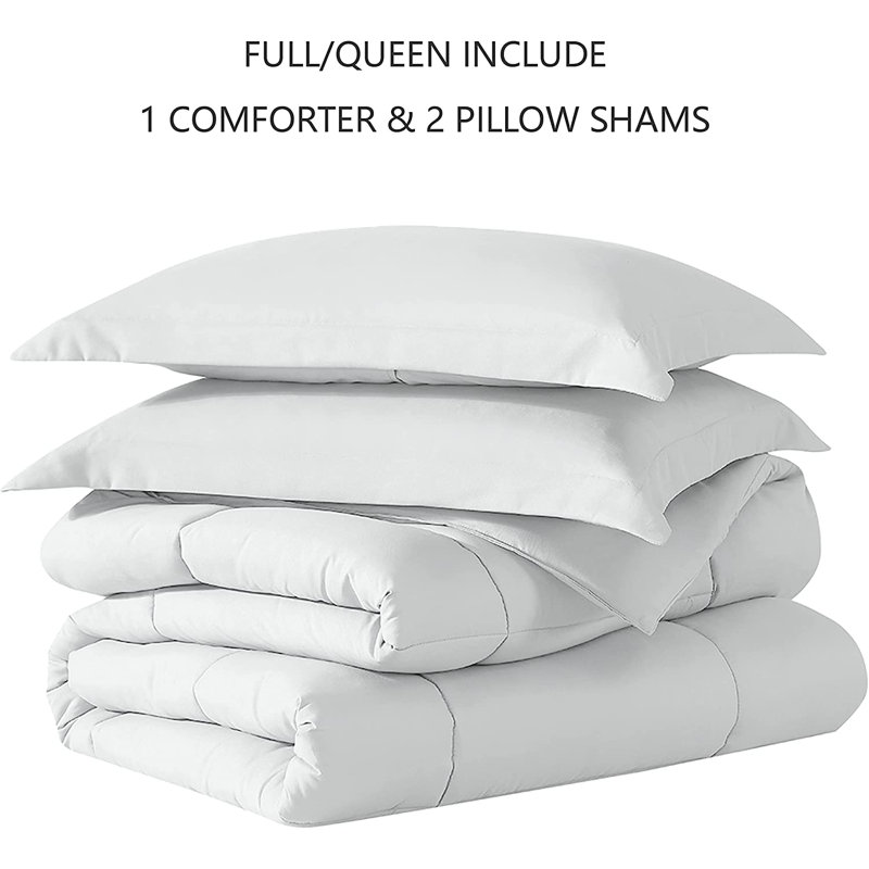 Ensemble d'édredon en microfibre , Blanc, Édredon pour grand lit + 2 taies décoratives pou