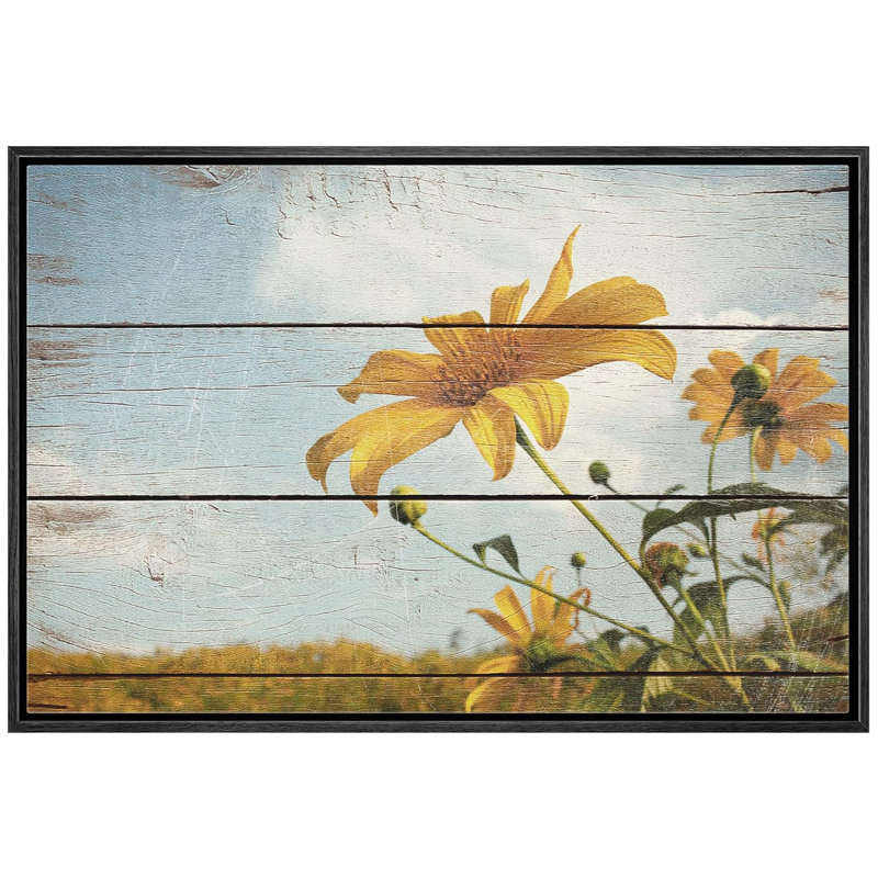 «Flower Blossom Yellow Wildflower Field» sur impression sur toile, H 16 po x l 24 po, Cadre flottant noir