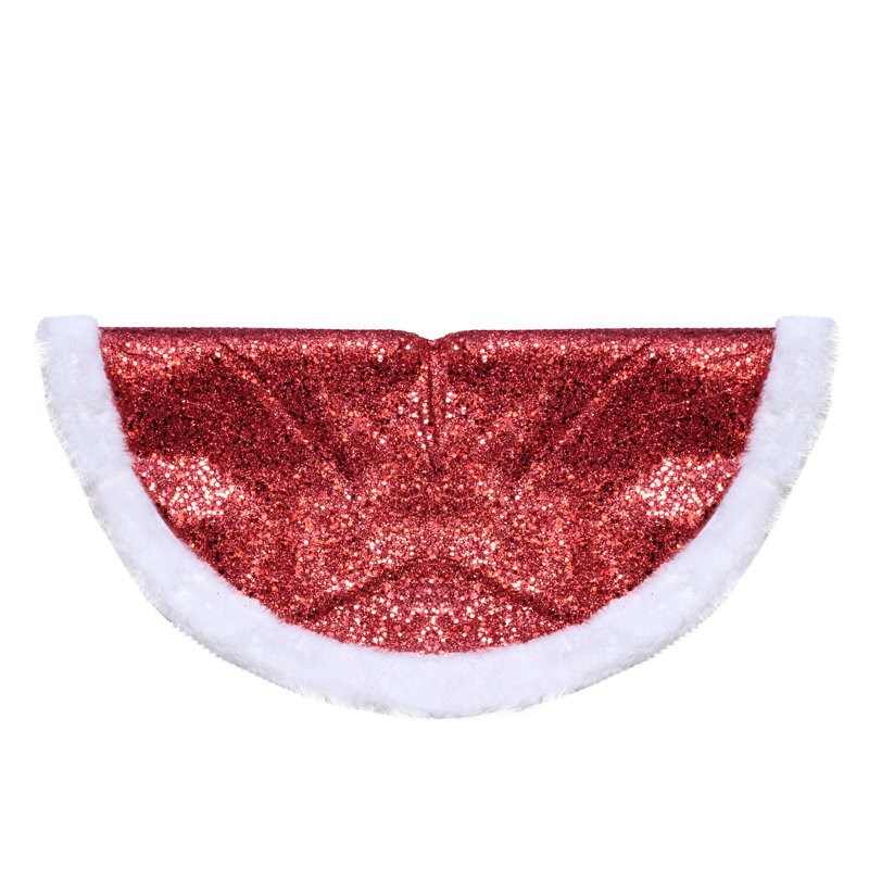 Mini jupe d'arbre de Noël scintillante rouge 20 po avec bordure en fausse fourrure