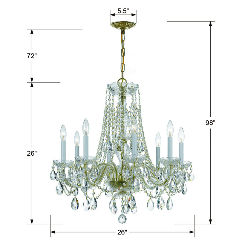 Wehr 8 - Light Glass Classic / Traditional Chandelier, Swarovski Strass/Polished Brass
