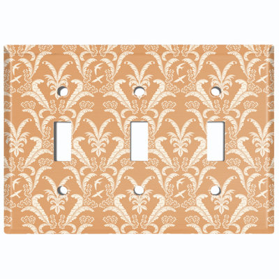 Plaque murale d'interrupteur de lumière à motif en métal (rouge plume damassé - triple basculement)