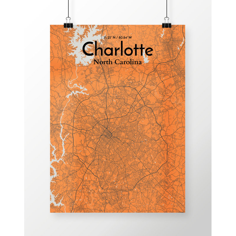 Charlotte City Map - No Frame Print, 97.6 cm H x 50 cm W