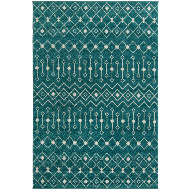 Tapis bleu / blanc en chenille / polyester tissé à la machine Briehn, Rectangle 6 pi x 9 pi