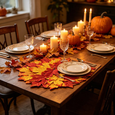 Napperon artificiel en feuille d'érable, décoration de table d'automne pour l'Action de grâce et l'Halloween
