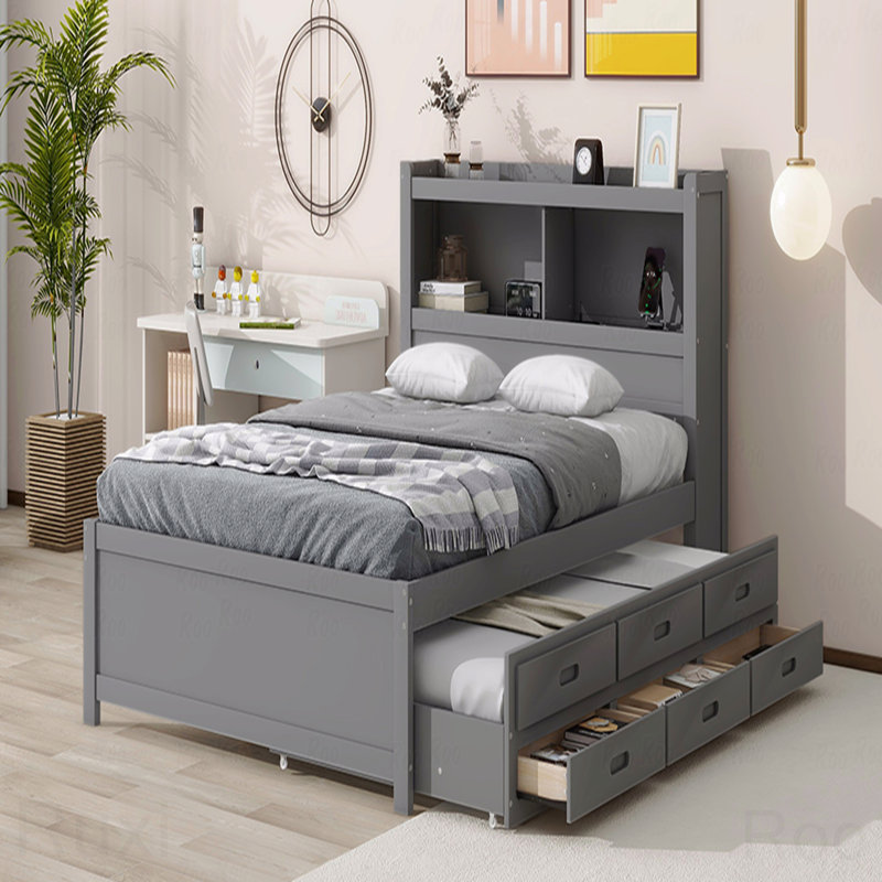 Full Platform Bed Frame, Trundle, Drawers, USB