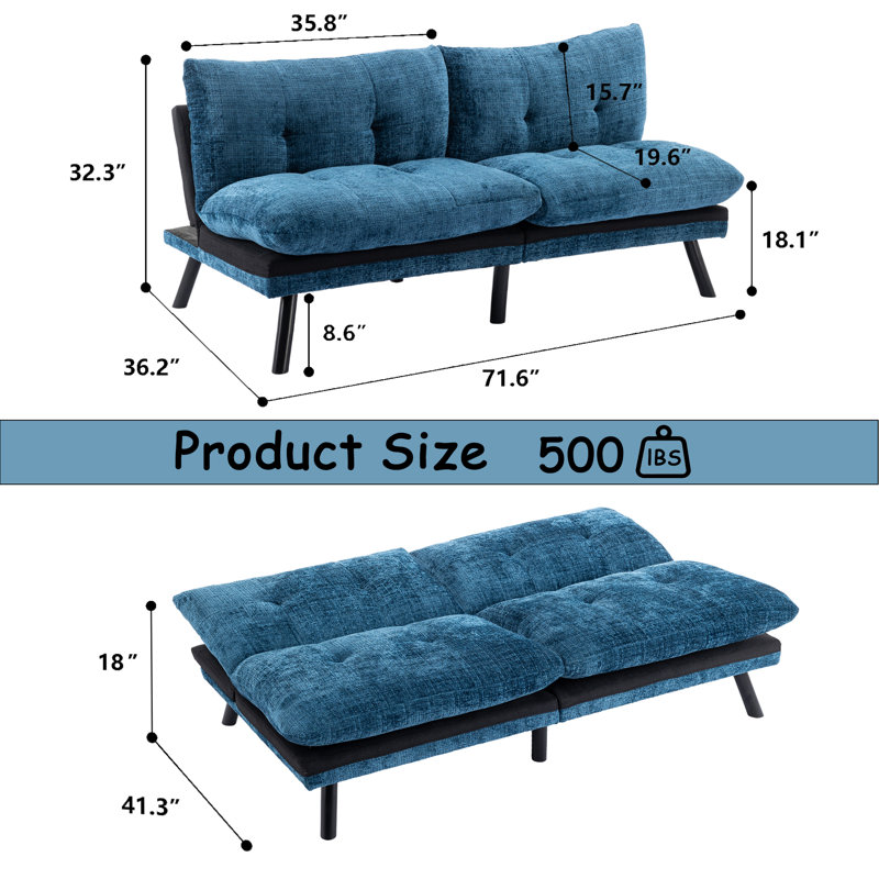 Canapé en chenille de 72 po Fharman, Bleu