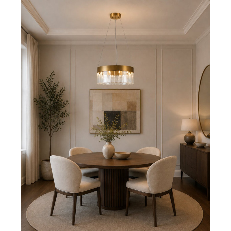 Lustre tambour en cristal 9 lumières Transitional, Or